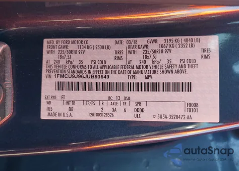 2018 Ford Escape Titanium из США, поврежденный, VIN 1FMCU9J96JUB93649